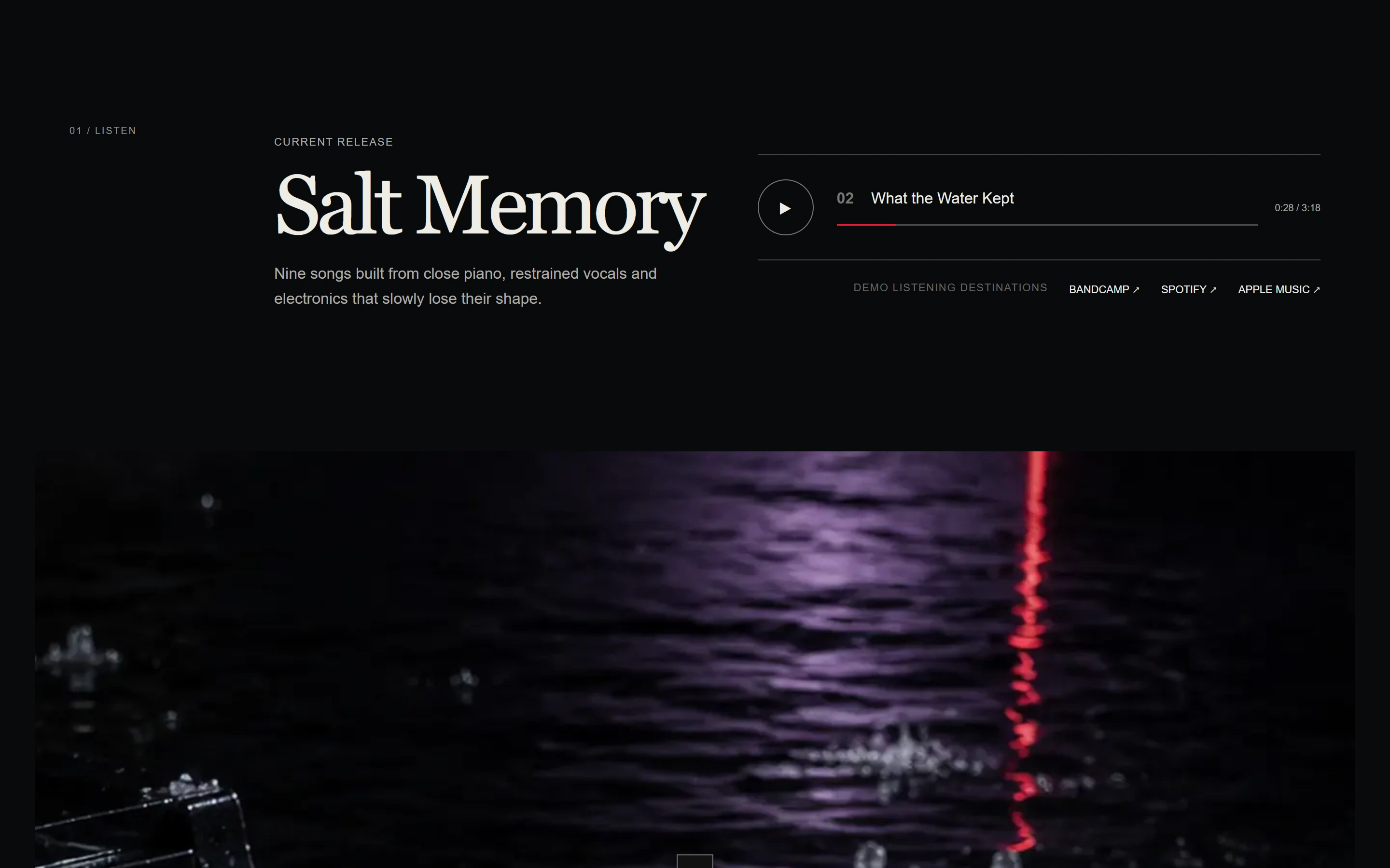 Mira Silt listening section with album information and an accessible preview player.