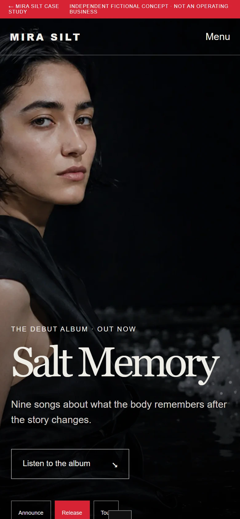 Mobile Mira Silt release homepage with current album action and campaign-state controls.