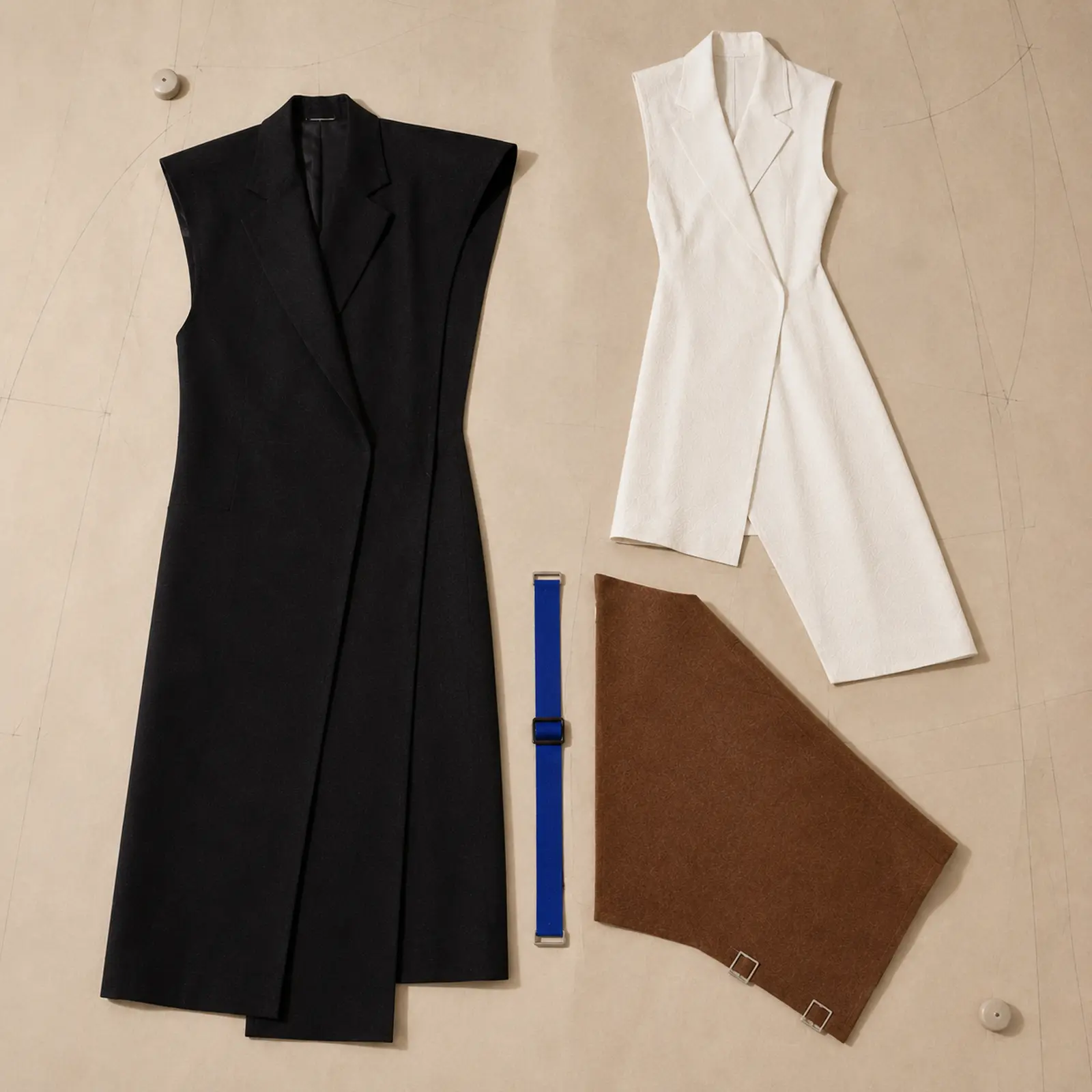 The four components of a Ninth Form look: black coat, bone underlayer, tobacco panel and blue strap.